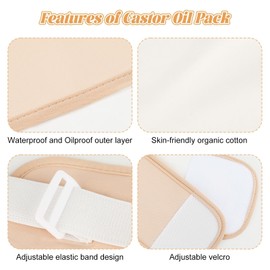12Pcs Castor Oil Pack Wrap Kit,Reusable Organic Adjustable Cotton Castor Oil Wrap Pads for Shoulder Neck Chest Waist Knee Feet