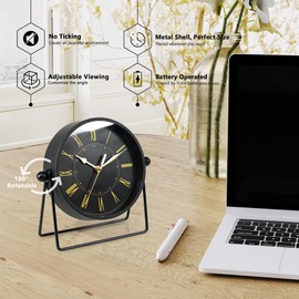 AYRELY® Vintage Black Metal Desk Clock,Battery Operated Mantel Clocks, Decorative Table Clocks with Adjustable Angle for Fireplace Farmhouse Shelf Living Room Décor (Black/Gold)