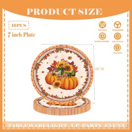 16Pcs Thanksgiving Plates Autumn Paper Plates 7inch,Autumn Thanksgiving Decorations Fall Paper Plates Pumpkin Maple Leaf Dinner Plates for Thanksgiving Harvest Festival Decorations,Autumn Table Deor