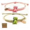 Set 2 Pulseras Ajustables Dinosaurios Verde Rosa Pareja Amistad