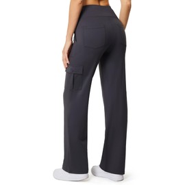 Casei Yoga Pants with Pockets for Women Wide Leg Cargo Pants High Waist Crossover Stretch Work Travel Casual Sweatpants,Dark Gray(S)