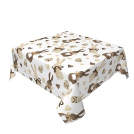 AEIOAE Easter Day Tablecloth 60x60 Inch Square, Brown Bunny Table Cloth, Eggs Love Heart Tablecloths Polyester Fabric Farmhouse Decorative for Spring Home Kitchen Dining Party