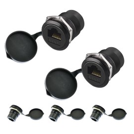 YiKaiEn RJ45 CAT6 Panel Mount Adapter Female-to-Female Ethernet Pass-Through Connector, 10 Gbps Bulkhead Interface Adapter, XLR/D-Panel Mountable with Waterproof & Dustproof Cover (5-Pack Black)