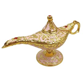 Hourwof Aladdin Genie Lamp Vintage Legend Aladdin Magic Lamp Wishing Light Arabian Costume Props Party Wedding Table Decoration Birthday Gift,Large Pink