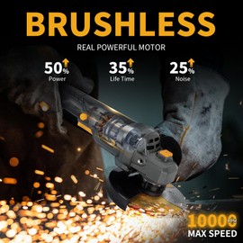 JEXUGK 5" Cordless Angle Grinder Kit, Brushless Battery Grinder with 2x6.0Ah Batteries & Charger,125MM 10000 RPM Variable Speed Amoladora Angular,Esmeriladora for DIY Metal Cutting,Grinding,Polishing