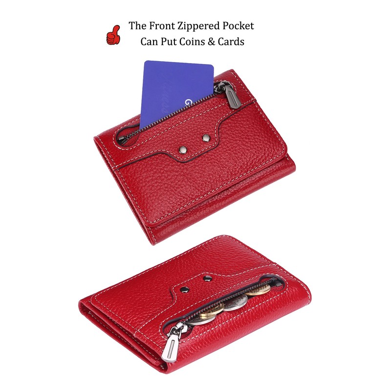 AINIMOER Small Leather Wallet for Women, Slim Compact Credit Card