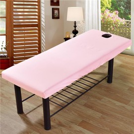 Massage Table Cover Sheet, Elastic All-Round Wrap Massage Bed Cover with Face Hole for Beauty Salon Spa for 80cm or Less Massage Bed (Pink)