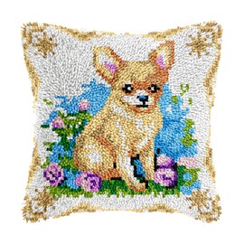 bositigo Dog Latch Hook Pillow Kit for Adults & Kids, DIY Pre-Printed Canvas Craft, 17x102 Inch Decorative Cover for Sofa Cushions, Bedroom Decor (Dog Pattern 86)