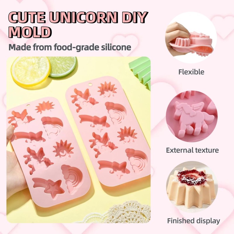 8-Cavity Unicorn Silicone Molds, 2-Pack (Blue & Pink)