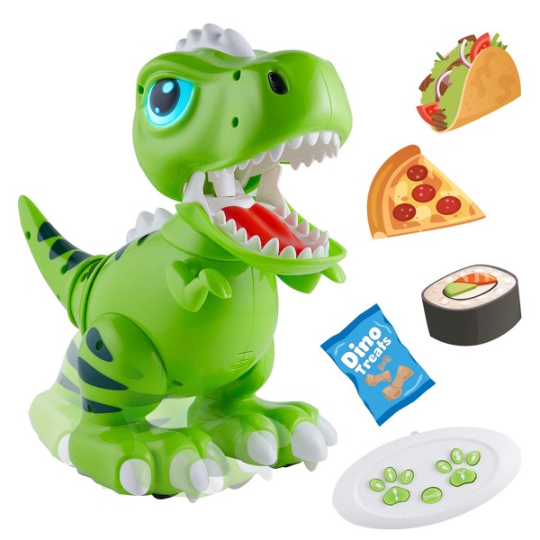 Power Your Fun Robo Pets T-Rex Dinosaur Toy for Boys and Girls - Remote Control Robot with LED Light Eyes, Interactive Hand Motion Gestures, STEM Program Treats, Walking Dancing Kids