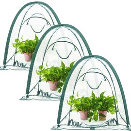 Porayhut Pop Up Greenhouse Cover Flower House,Pack of 3,Mini Gardening Plant Sunshine Room,Backyard PVC Cover for Cold Frost Protector Gardening Plants
