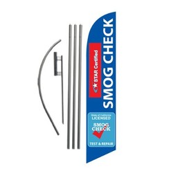 Smog Check Star Certified Test and Repair Advertising Feather Banner Swooper Flag Sign with Flag Pole Kit and Ground Stake