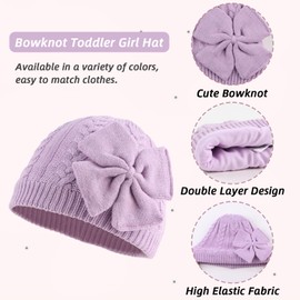 Baby Girl Winter Hat Cute Bow Baby Beanie Warm Knitted Hats for Infant Toddler Girls (Purple, S)