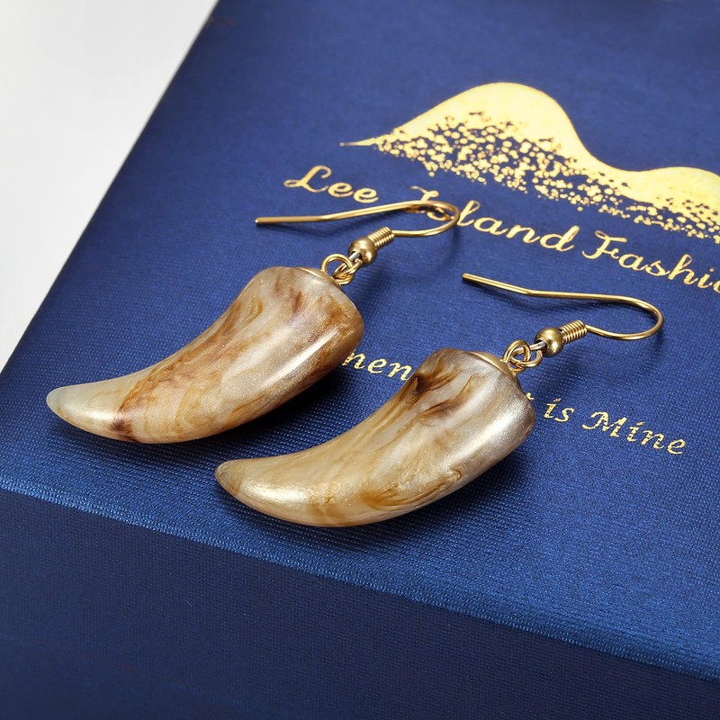 18K Gold Plated Tiger Teeth Stainless Steel Dangle Hook Earrings