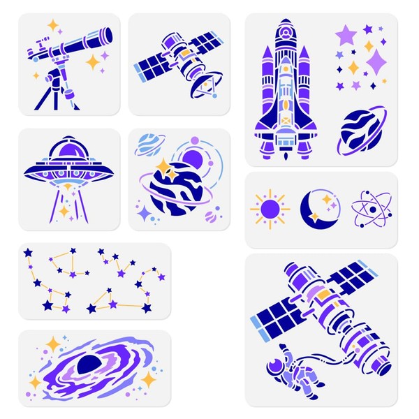 DOODLREAM 9 Pack Space Universe Planet Craft Stencil for Painting