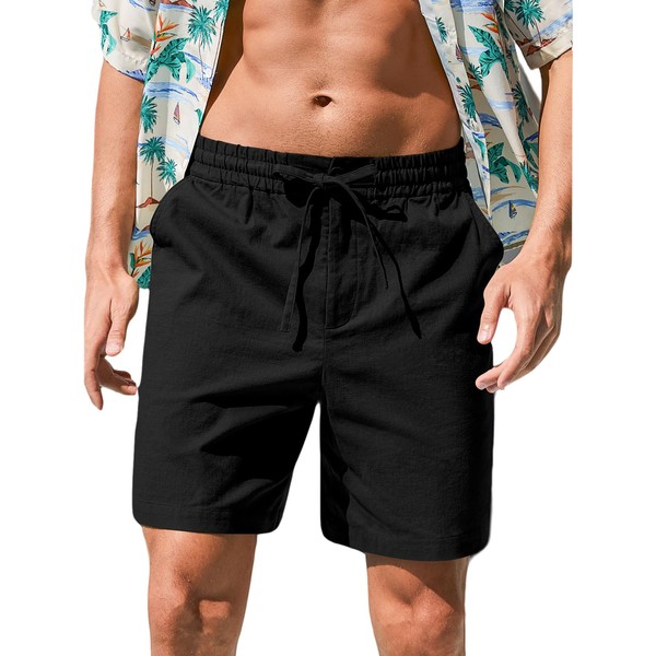 RQP Mens Shorts Linen Classic Fit Shorts Elastic Waist Beach