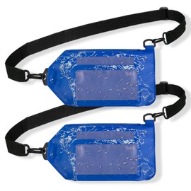 YOUNG WIND Waterproof Waist Bag [2 Pack],Waterproof Pouch Bag with Transparent Touchscreen,Adjustable Belt,Waterproof Rating Ipx6,Dry Bag Waterproof Phone Pouch for Swimming,Paddling,Beach-Blue+Blue
