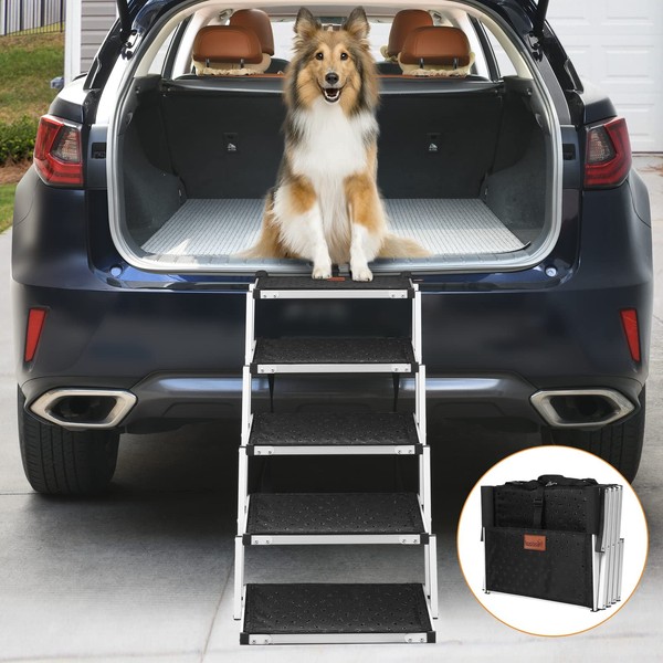 LOOBANI Portable Folding Car Ramp With Increased Nonslip Surface, Support up to 200lbs, Lightweight Pet Stairs Help Your Senior Large Dog Easy Get In & Out of SUV,Truck