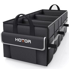 HOTOR Trunk Organizer - Car Organizer with 5 Pockets, Trunk organizer for SUV, Sedan & Van, Car Organization with Sturdy Base Panel for Car Accessories, Black, 3 Compartments, 31.89"×12.6"×10.6"