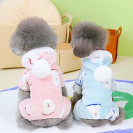 Dog Sweater Dog Clothes Fleece Dog Sweater Winter Warm Sweat Shirt 4 Legs Jumpsuit Pajamas with Snowball Cap Sweater for Small Dog (Blue, L)