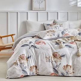 Lekesky Duvet Cover 200 x 200 cm with 2 Pillowcases 65 x 65 cm - Elegant Peony Blossom Bed Linen 200 x 200 cm - Microfibre Duvet Cover Sets with Zips