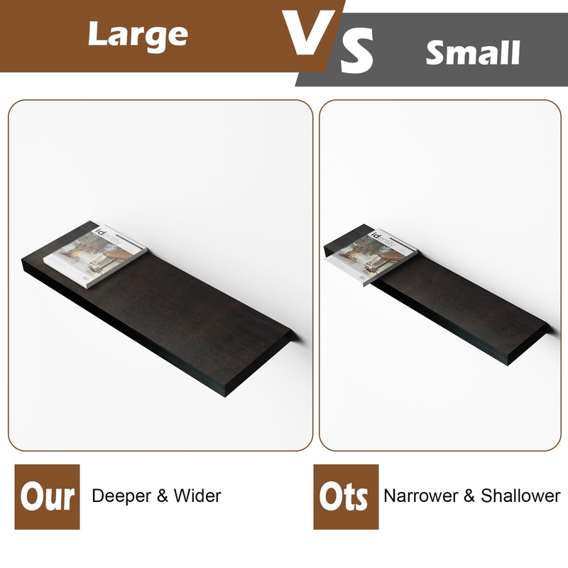 WELLAND 12" Deep Floating Shelves Espresso, Espresso Floating Shelves, 47.24"
