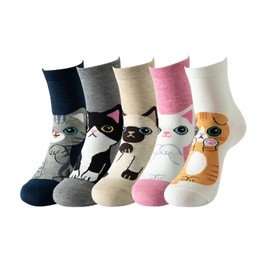 Manxing 5 Pairs Women Socks Funny Cute Animal Ladies Socks Cotton Comfortable Novelty Cat Dog Socks