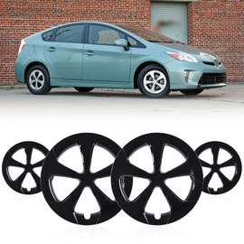 WOLFSTORM 15" Black Lacquer Hubcaps for Toyota Prius 2010-2015, Snap on Design Set of 4 Wheel Rim Covers Compatible with Alloy Wheels, ABS&PC Material Hub caps, 15 Inch Lacquer 4-Pack