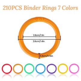 QUMENEY 210 Pcs Plastic Binder Rings Colorful Loose Leaf Hoop Ring Clips for DIY Keychain Scrapbook, Index Cards, Book, Accessories and Document Stack （28mm）