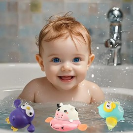 EFUQAN Baby Bath Toys, Animal Themed Swimming Penguins Cow Fish, ABS Material, Bath Toy, Bath Toys, 6 Months - 3 Years, Purple, Blue, Pink