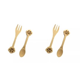 JapanBargain Set of 2 Reusable Bamboo Kids Spoons & Forks-Bear's Paw Shaped Handle 4581x2