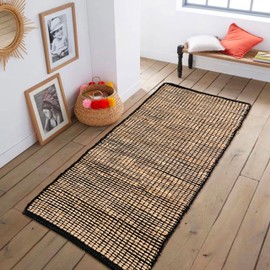 Chardin home Jute Rugs Collection- 2x5 Feet Jute Braids Rug, Boho, Rustic, Natural Jute/Black, Hand Woven Long Runner Rug for Bedroom, Living Room, Kitchen and entryways