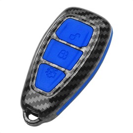TANGSEN Key Fob Case Compatible with Ford C-MAX Escape Fiesta Focus RS Fusion 3 Button Keyless Entry Remote Carbon Fiber Pattern ABS Blue Silicone Cover
