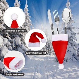 Dawumin Mini Christmas Hat, 30 Pieces Santa Hats Christmas Decoration, Santa Hat Cutlery Holder, Mini Christmas Hats, Christmas Cutlery Holder for Christmas Decoration