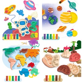 GOVOY Play Color Dough 53pcs 4 in 1 Planet Maker Exploring The Universe Map of The World Dnisaur Fossils Modeling Clay Playset with 20 of Color Dough for Kids