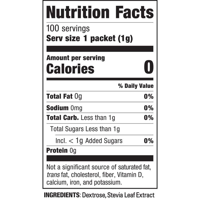 STEVIA IN THE RAW, Zero Calorie Sweetener Packets 100 Count