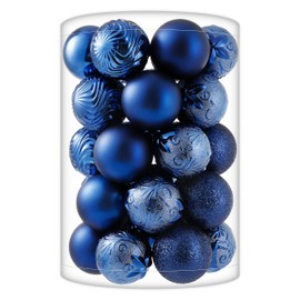 34 piezas de esferas navideñas azul marino irrompibles de plástico, decoraciones para árbol de Navidad para fiestas navideñas, hogar, oficina, decoración navideña - Tamaño mediano (2.36 pulgadas/60mm)