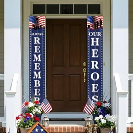 71" X 12" Memorial Day Decorations, Memorial Day Door Decorations Always Remember Our Heroes Porch Banner, Red White Blue Memorial Day Banner for Indoor Outdoor
