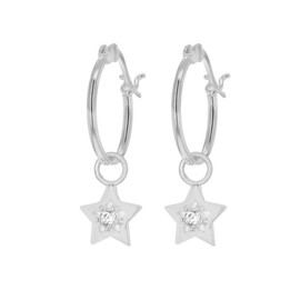 Tuscany Silver Women's Sterling Silver CZ Hoop and Star Drop Earrings - 8.3mm x 25mm
