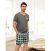 Bresdk Men's Short Cotton Pyjamas with 2 Buttons Checked Summer