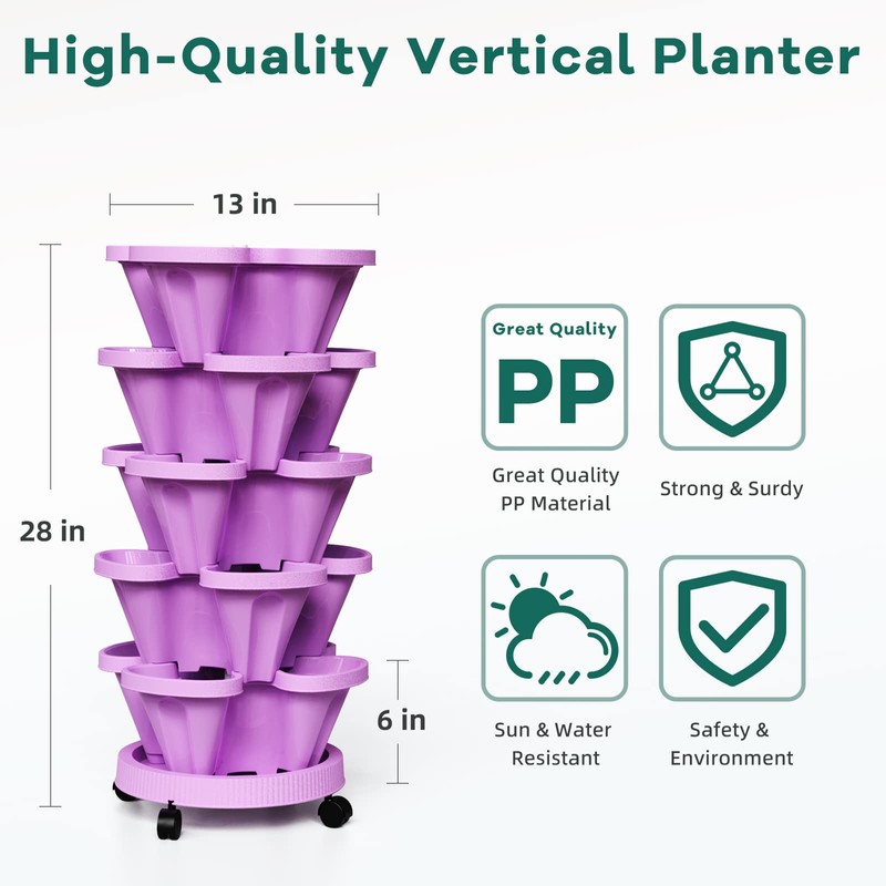 Tectsia Strawberry Vertical Planter GardenTower, 5 Tiered Stackable Planter with