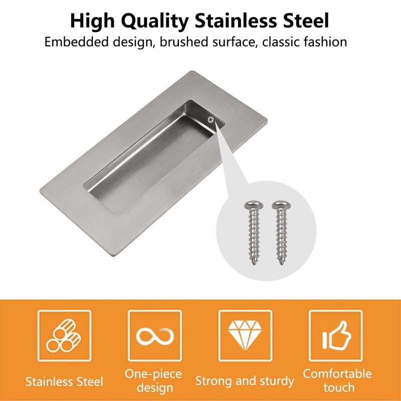 MOROBOR Brushed Nickel Flush Pull, 2Pcs Stainless Steel Rectangle Side