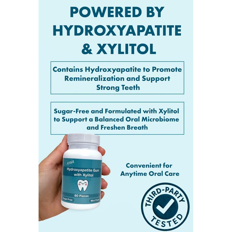 crait Hydroxyapatite Gum Remineralizing Gum with Non-Nano Hydroxyapatite and Xylitol,