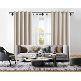 KAMANINA Double Curtain Rod for Windows 140 to 195 Inches (12-16 Feet), 1 Inch Heavy Duty Black Curtain Pole, Adjustable Double Rods with End Caps