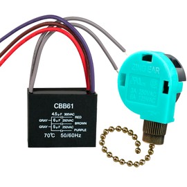 Ceiling Fan Capacitor CBB61 4.5uf + 6uf + 5uf 5wire 250V, Ceiling Fan Switch 3 Speed 4 Wire Pull Chain Switch for Fan, Wall Lamps, Light (Bronze)