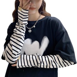 Tophana Women's Arm Cover, UV Protection, UPF 50+ (Certified), 360° Sun Protection from the Back of the Hand to the Arm, Arm Sleeve, Summer, Cute, #03. Coarse stripe-white