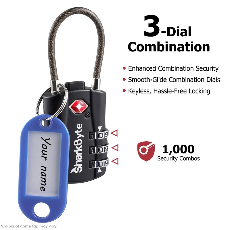 SharkByte TSA Suitcase Locks - 3-Dial Security Travel Combination Padlock,