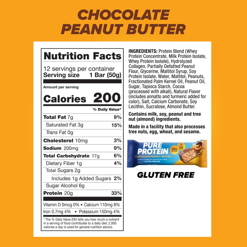 Pure Protein Chocolate Peanut Butter Protein Bars – 20g Protein,