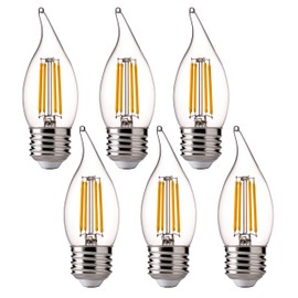 FLSNT LED 60 Watts Equivalent Light Bulbs, 4.5 Watts CA11 Dimmable Filament Clear LED Candelabra Bulbs, E26 Medium Base, 2700K Soft White, 6 Pack