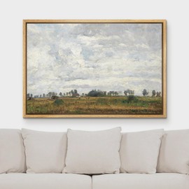 MUDECOR Framed Canvas Print Wall Art Classic Impressionist Sky & Landscape Vintage Cloud Illustrations Digital Art Decorative Bohemian Contemporary for Bedroom - 16"x24" Natural